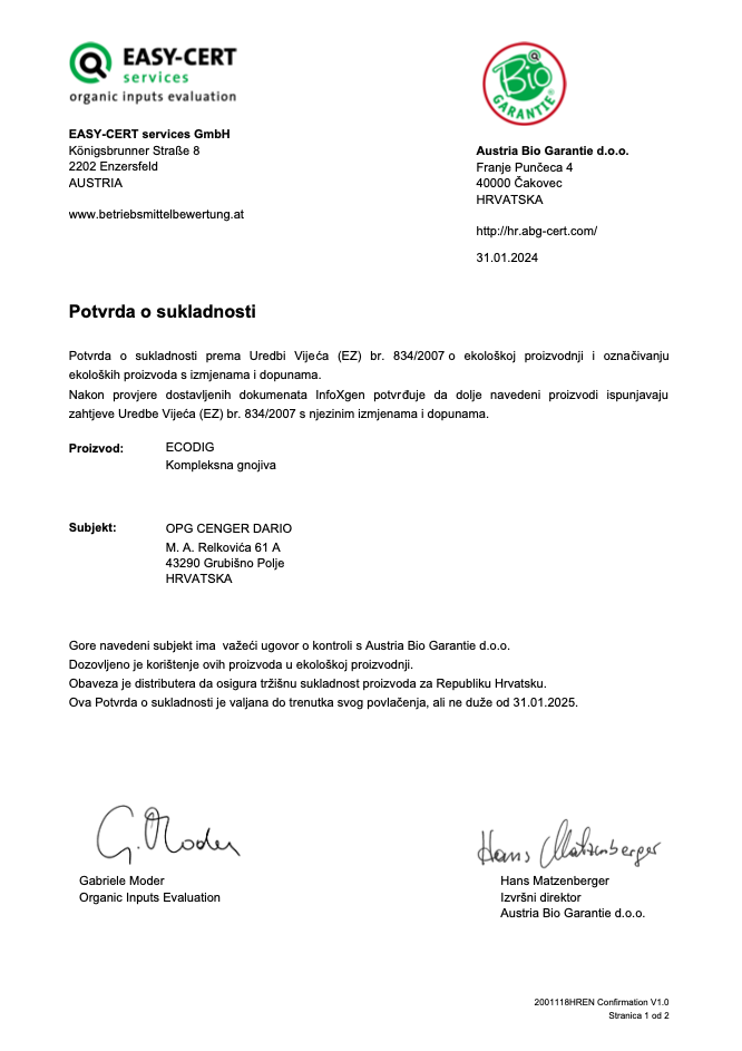 ECODIG conformity confirmation